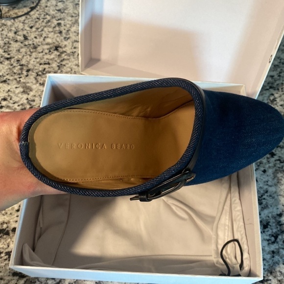 Veronica Beard Dacey Denim Clog wooden heel clogs - Picture 10 of 12